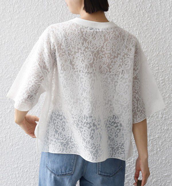 SHIPS for women「〈手洗い可能〉レース ジャカード ショートスリーブ カットソー」|Tシャツ・カットソー|