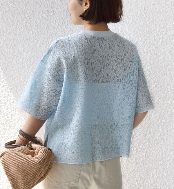 SHIPS for women「〈手洗い可能〉レース ジャカード ショートスリーブ カットソー」|Tシャツ・カットソー|