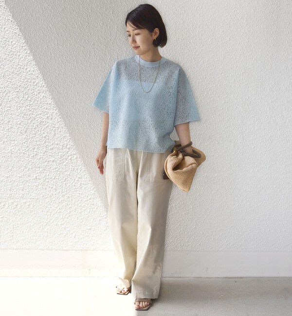 SHIPS for women「〈手洗い可能〉レース ジャカード ショートスリーブ カットソー」|Tシャツ・カットソー|