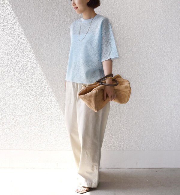 SHIPS for women「〈手洗い可能〉レース ジャカード ショートスリーブ カットソー」|Tシャツ・カットソー|