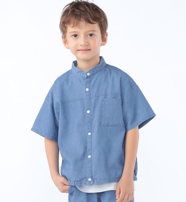 SHIPS KIDS「SHIPS KIDS:100～130cm /〈接触冷感〉ドライメッシュ デニム バンドカラー シャツ」|シャツ・ブラウス|