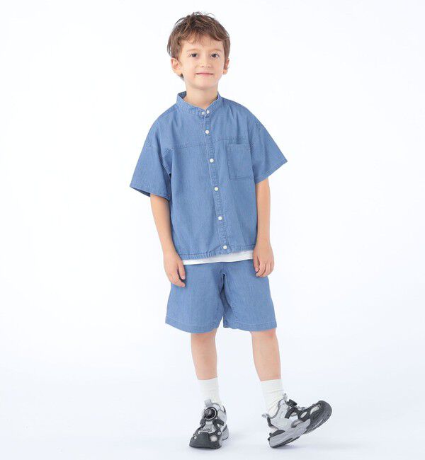 SHIPS KIDS「SHIPS KIDS:100～130cm /〈接触冷感〉ドライメッシュ デニム バンドカラー シャツ」|シャツ・ブラウス|