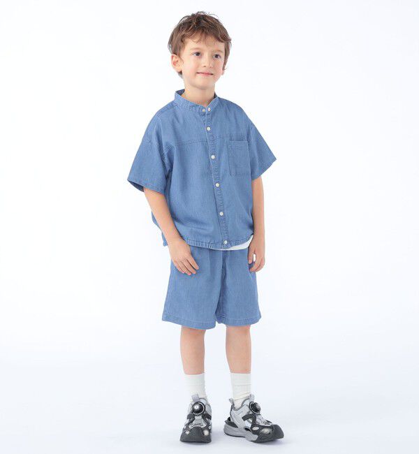 SHIPS KIDS「SHIPS KIDS:100～130cm /〈接触冷感〉ドライメッシュ デニム バンドカラー シャツ」|シャツ・ブラウス|