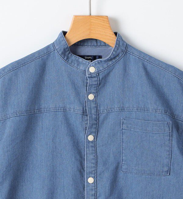 SHIPS KIDS「SHIPS KIDS:100～130cm /〈接触冷感〉ドライメッシュ デニム バンドカラー シャツ」|シャツ・ブラウス|