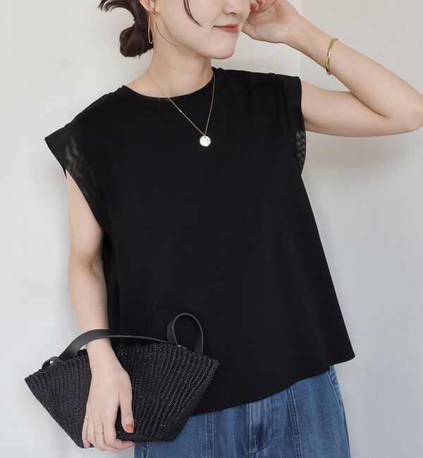 SHIPS for women「〈手洗い可能〉チュール コンビ フレンチ プルオーバー」|Tシャツ・カットソー|ブラック