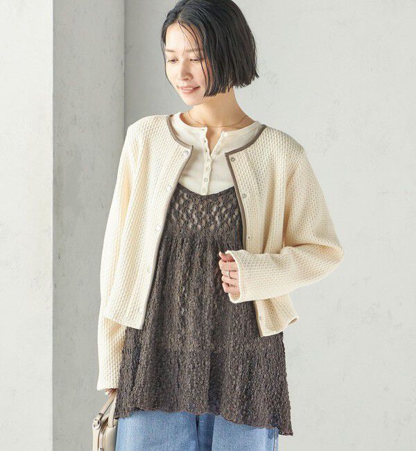 SHIPS for women「〈手洗い可能〉ワッフル ラッセル スナップ 釦 カーディガン」|カーディガン|