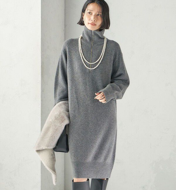 SHIPS for women「《予約》〈手洗い可能〉ウール カシミヤ ハーフジップ ワンピース」|ワンピース|