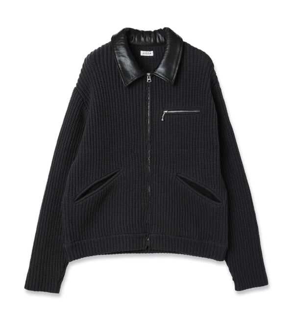 PULP「JIEDA / ジエダ LEATHER-COLLAR KNIT WORK JACKET」|その他|ブラック