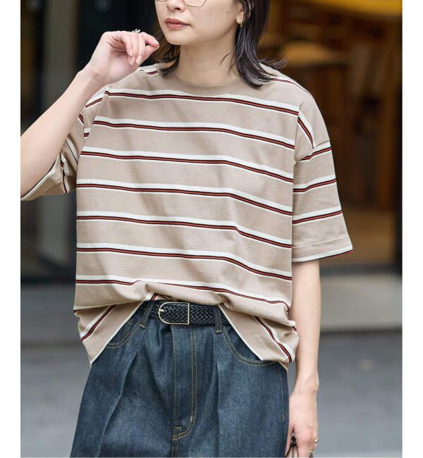 JOURNAL STANDARD「《追加4》汗ジミ防止ボーダービッグT」|Tシャツ・カットソー|ベージュ