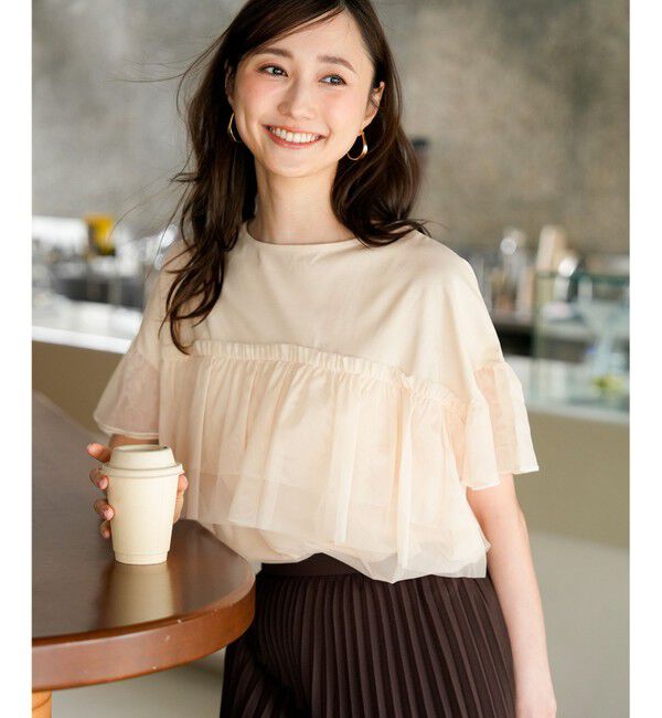 ANY SIS「【洗える】チュール重ね プルオーバー」|Tシャツ・カットソー|アイボリー