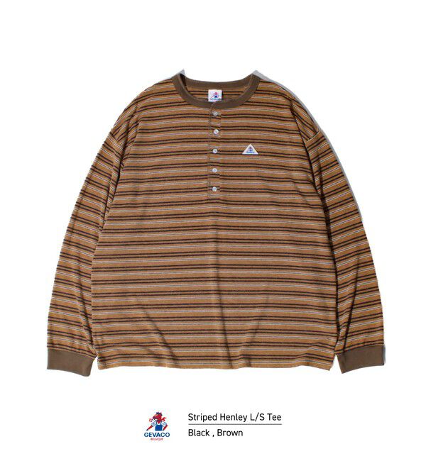 GLOSTER「【GEVACO/ゲバコ】ヘンリーネックボーダー ロングスリーブTシャツ」|Tシャツ・カットソー|ブラウン系その他