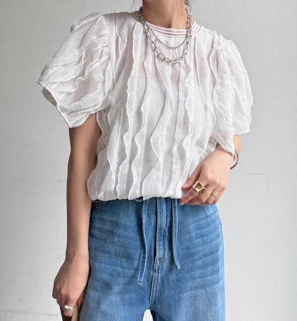  「【WEB限定】縦レースフリルトップス」|Tシャツ・カットソー|