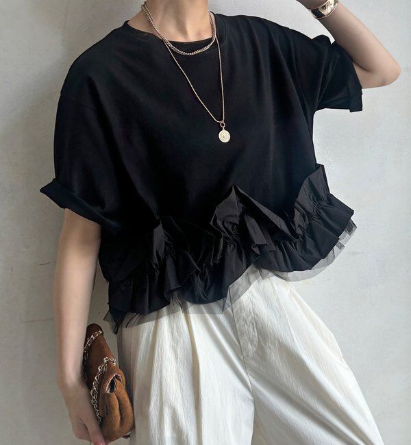  「【WEB限定】裾フリルTEE」|Tシャツ・カットソー|ブラック