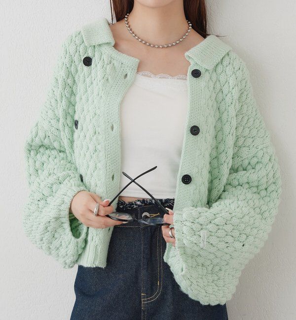  「【BRN／WEB限定カラー】ぽこぽこダブルボタンカーディガン」|カーディガン|ミント