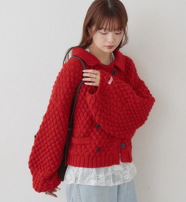  「【BRN／WEB限定カラー】ぽこぽこダブルボタンカーディガン」|カーディガン|