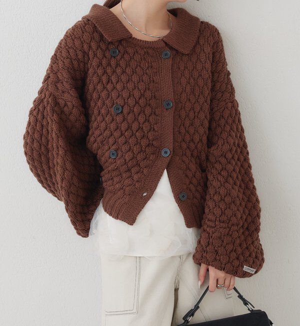  「【BRN／WEB限定カラー】ぽこぽこダブルボタンカーディガン」|カーディガン|