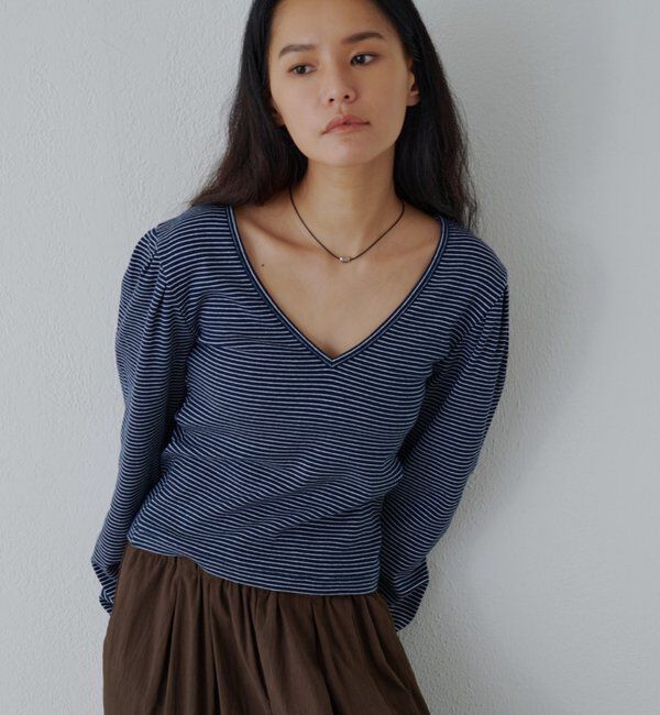  「ボーダーパフスリーブカットソー」|Tシャツ・カットソー|
