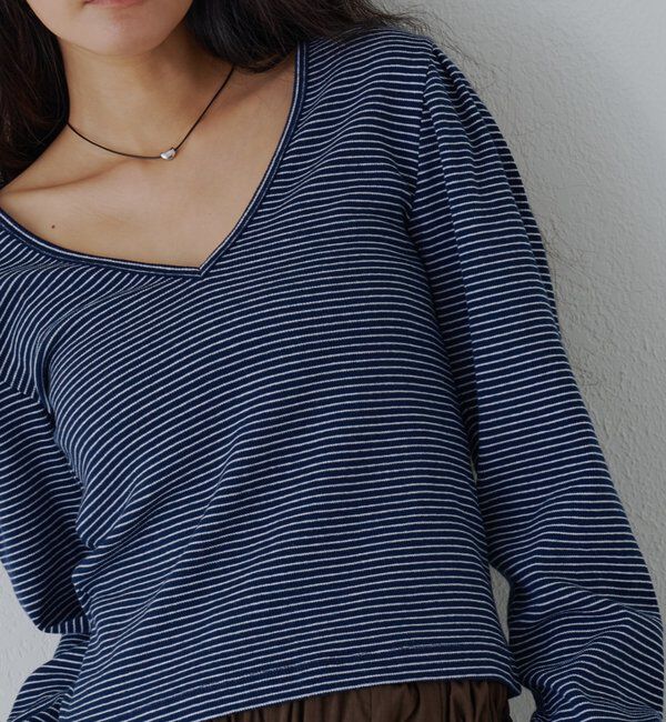  「ボーダーパフスリーブカットソー」|Tシャツ・カットソー|