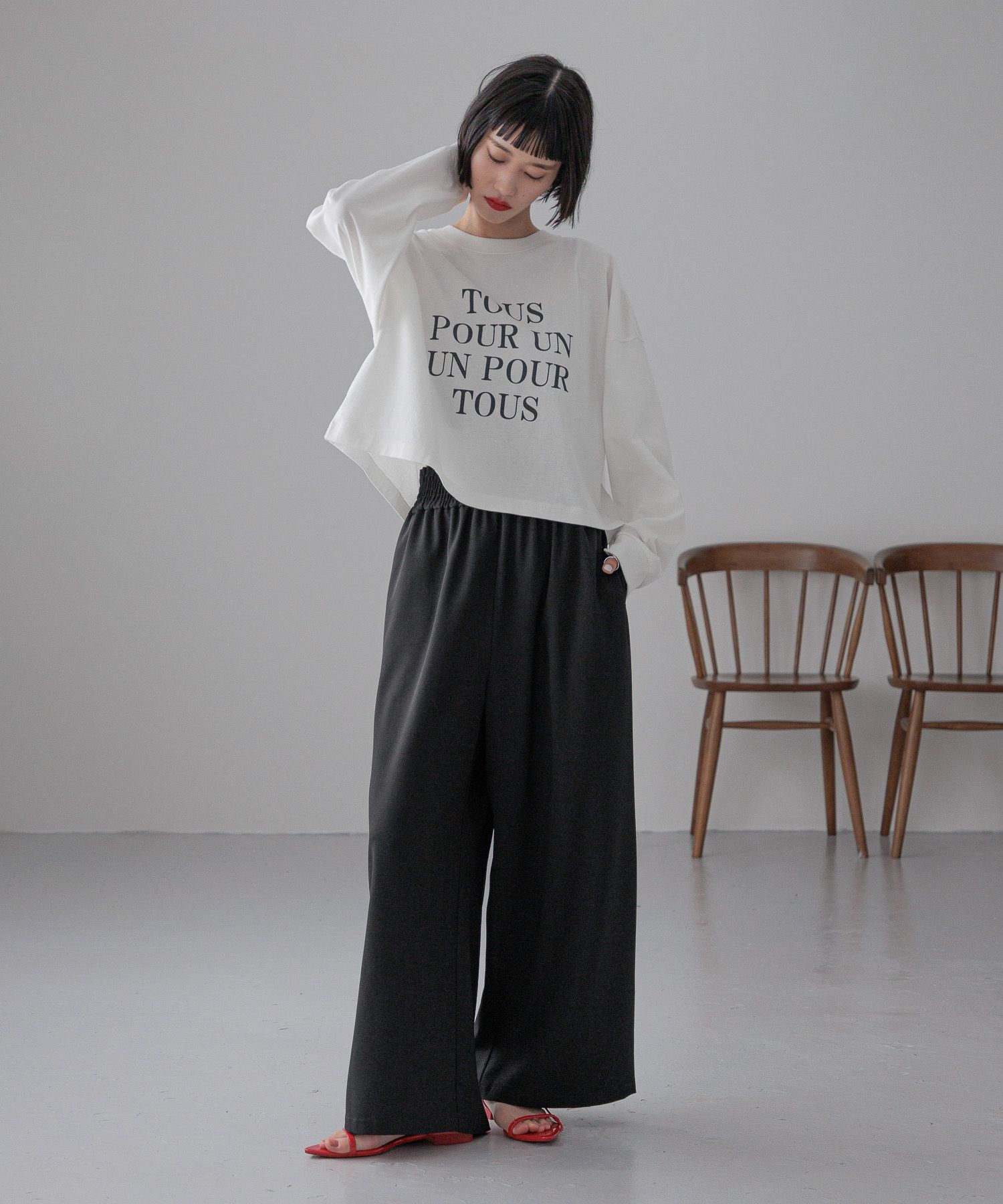 LOWRYS FARM「ショートロゴプリントＬＳ」|Tシャツ・カットソー|