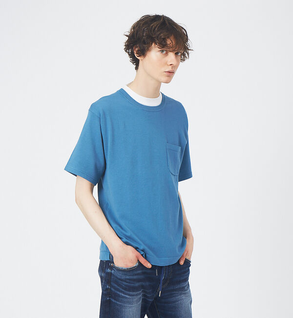 ABAHOUSE「アンサンブル ニット ポケットTシャツ」|Tシャツ・カットソー|ブルー