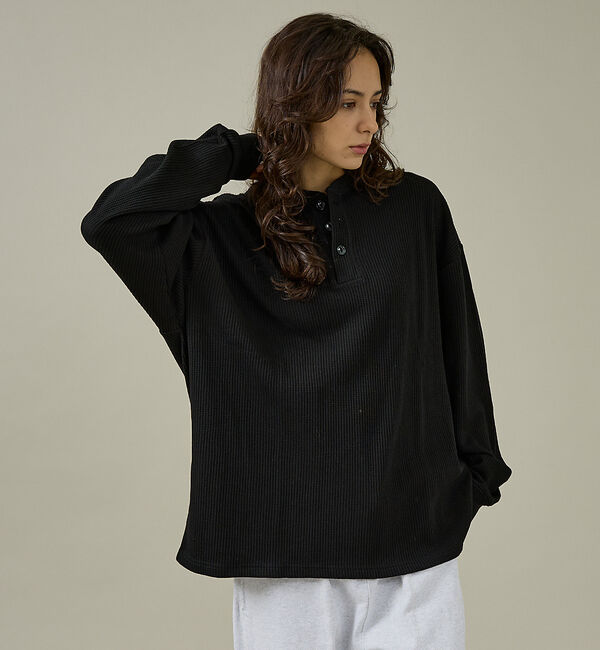 ABAHOUSE「【SEABEES / シービーズ】ピグメント サーマル L/S ヘンリーネック」|Tシャツ・カットソー|ブラック