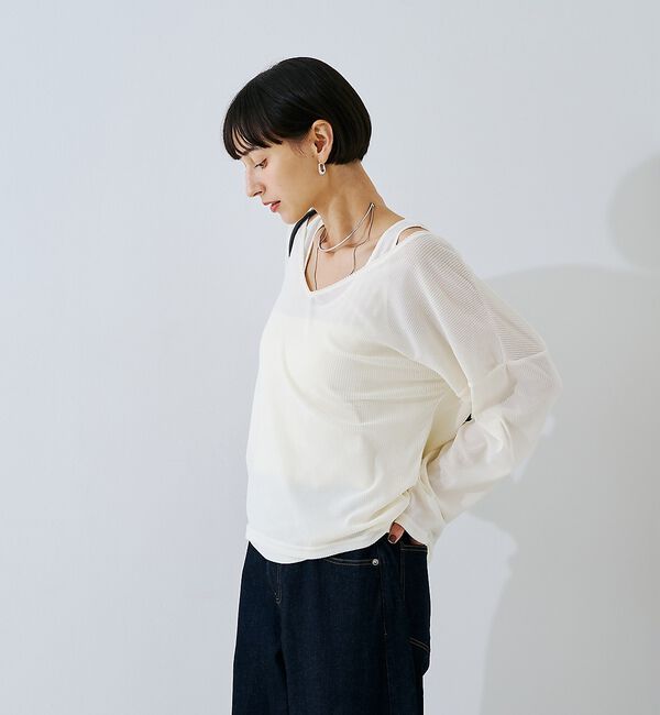 Rouge vif「【2点セット】シアーベロアストライプアンサンブル」|Tシャツ・カットソー|