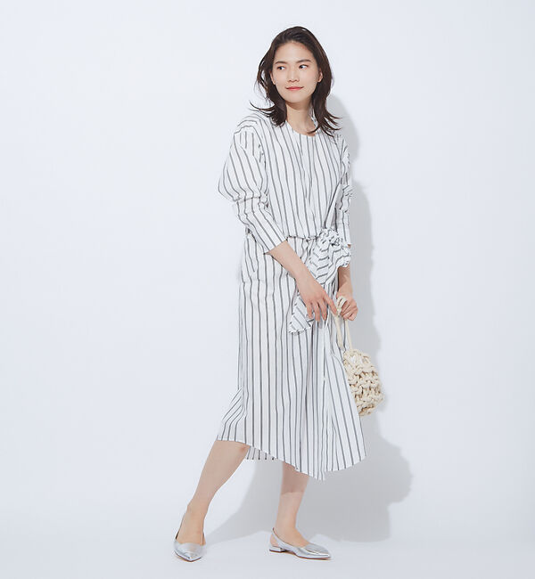 qualite「ストライプウエストクロスワンピース」|ワンピース|