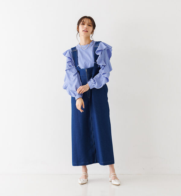 abahouse mavie「ジャージーデニムジャンパースカート」|ジャンパースカート|
