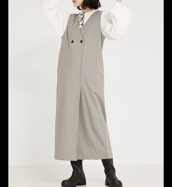 abahouse mavie「【大人のいちまんワンピ】ウォームジャージージレ風ジャンスカ」|ジャンパースカート|ベージュ