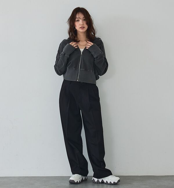 abahouse mavie「【裏毛】ピグメントショートジップパーカー/ヴィンテージ風/長袖/スウェット/春服」|パーカー|