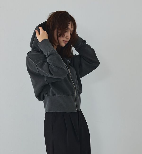 abahouse mavie「【裏毛】ピグメントショートジップパーカー/ヴィンテージ風/長袖/スウェット/春服」|パーカー|