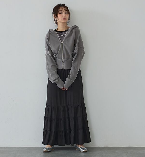 abahouse mavie「【裏毛】ピグメントショートジップパーカー/ヴィンテージ風/長袖/スウェット/春服」|パーカー|