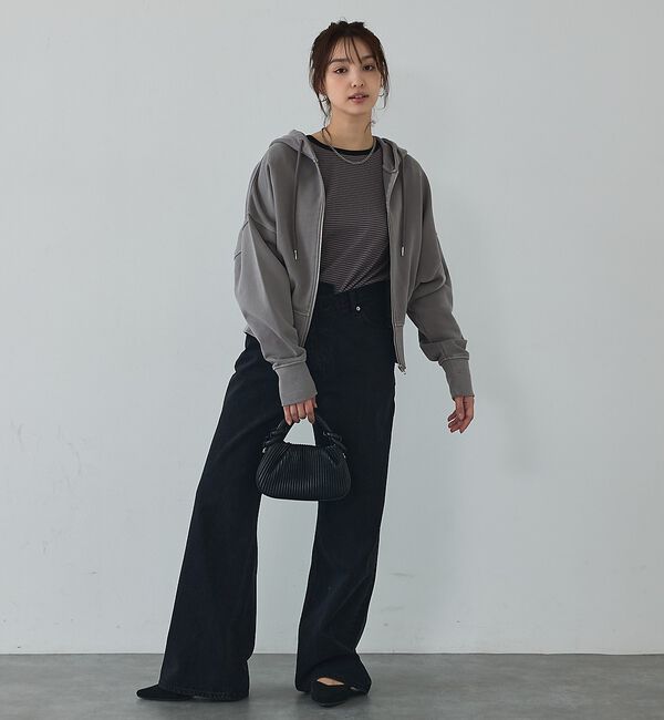 abahouse mavie「【裏毛】ピグメントショートジップパーカー/ヴィンテージ風/長袖/スウェット/春服」|パーカー|