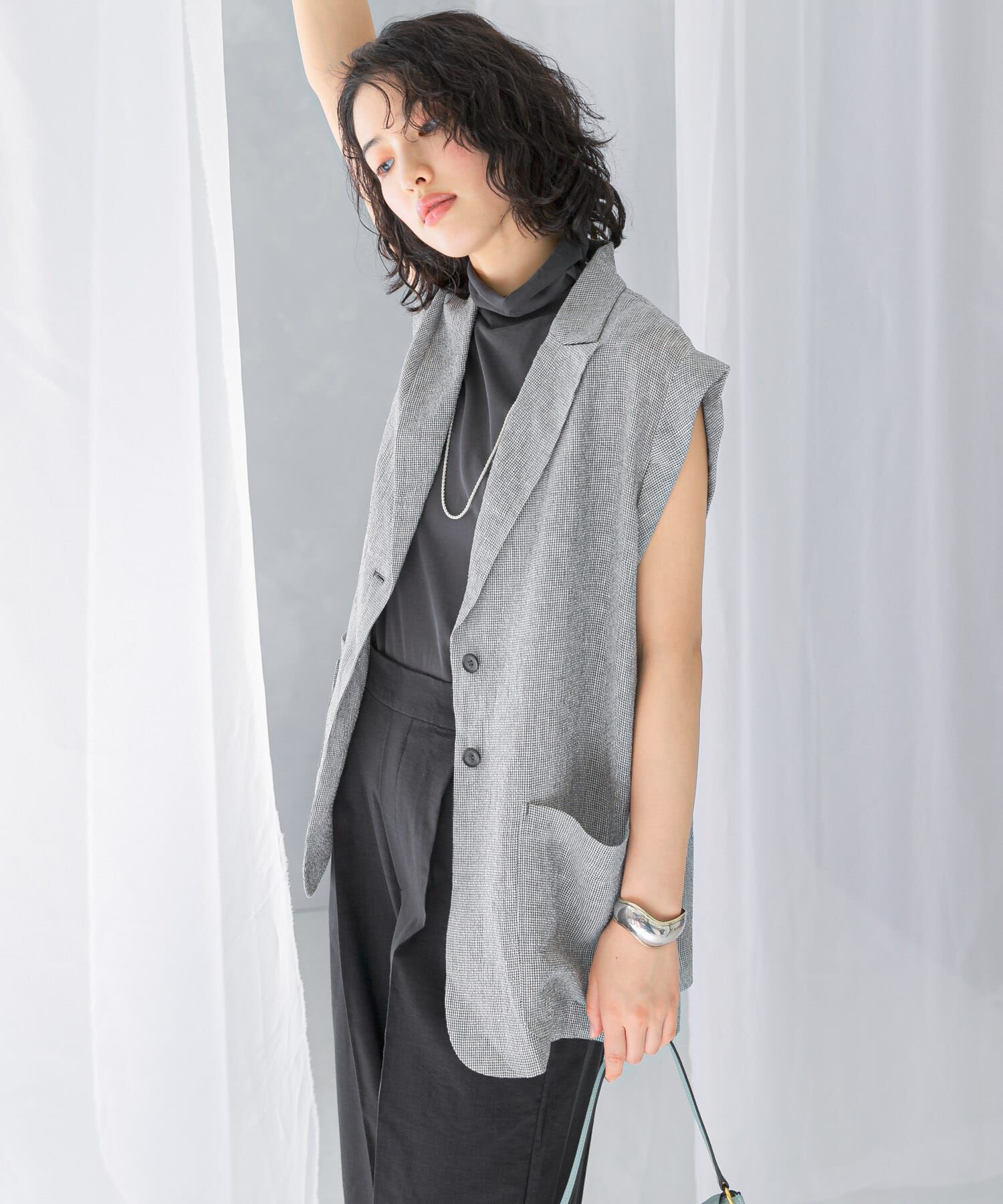 URBAN RESEARCH ROSSO「リネンミドルジレ」|ベスト・ジレ|ブラック系その他