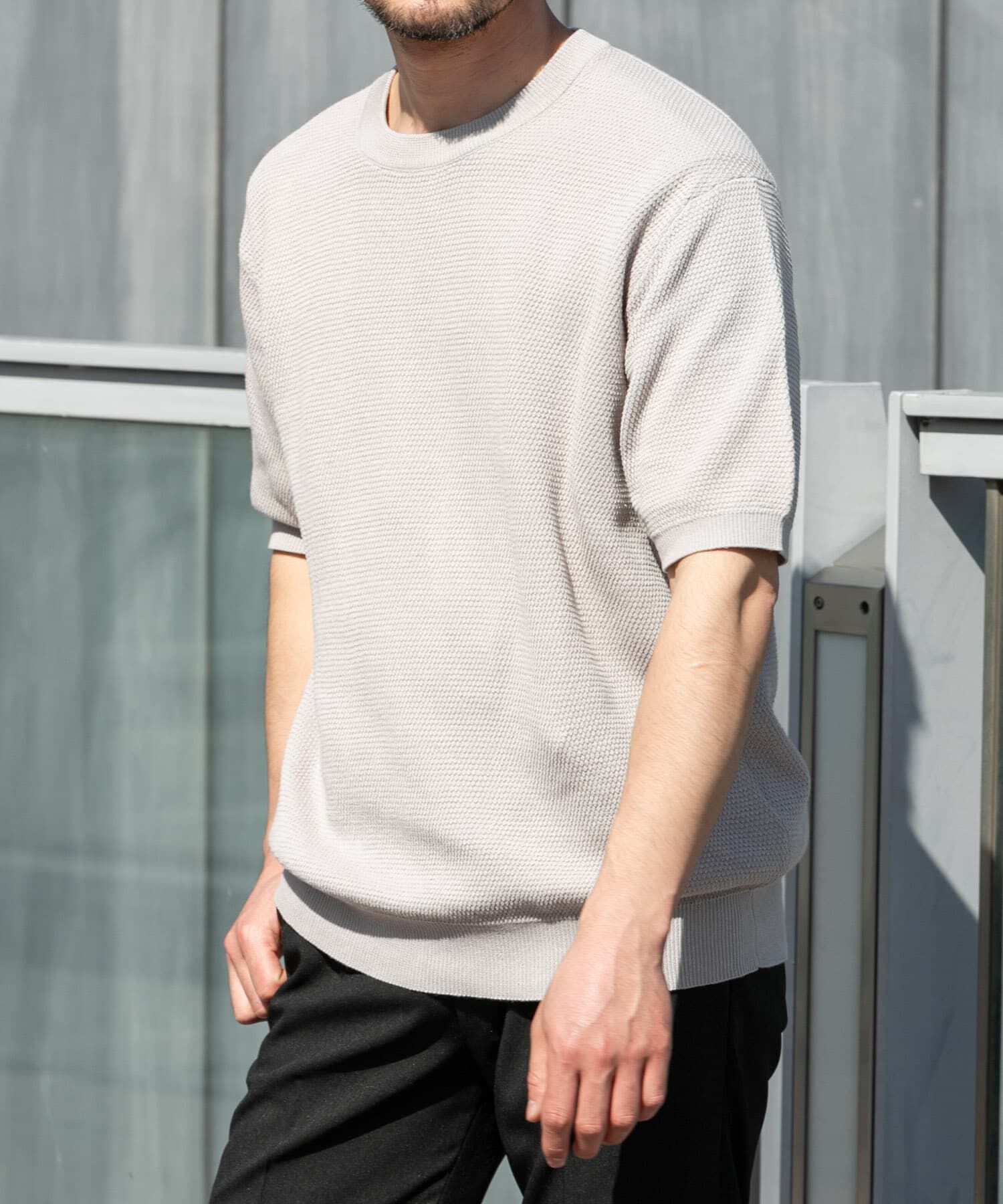 URBAN RESEARCH ROSSO「『WEB限定』変形カノコ半袖クルーネックニット」|ニット・セーター|