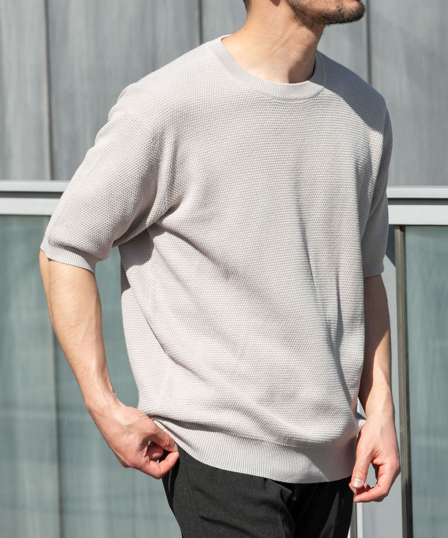 URBAN RESEARCH ROSSO「『WEB限定』変形カノコ半袖クルーネックニット」|ニット・セーター|
