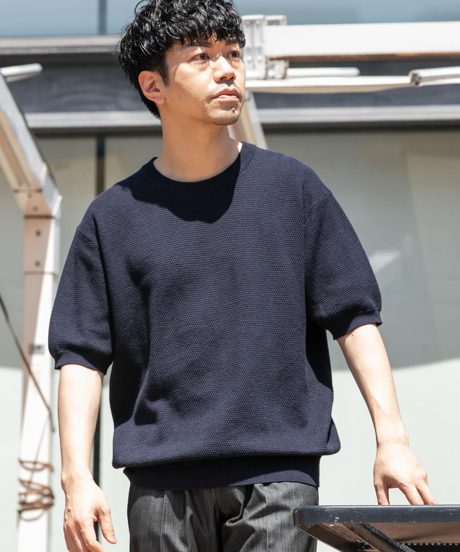 URBAN RESEARCH ROSSO「『WEB限定』変形カノコ半袖クルーネックニット」|ニット・セーター|