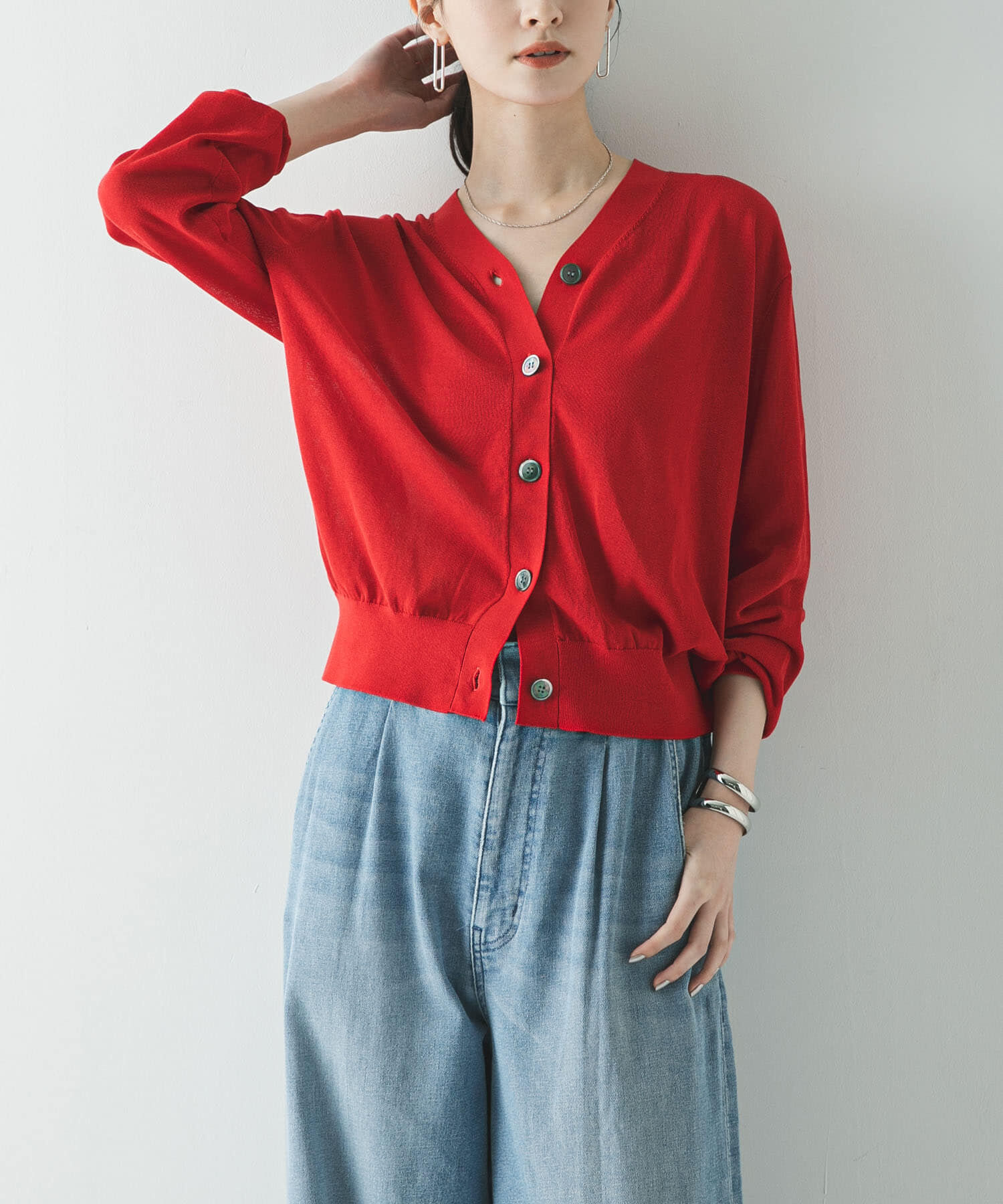 URBAN RESEARCH「UVカット加工Vネックカーディガン」|カーディガン|レッド