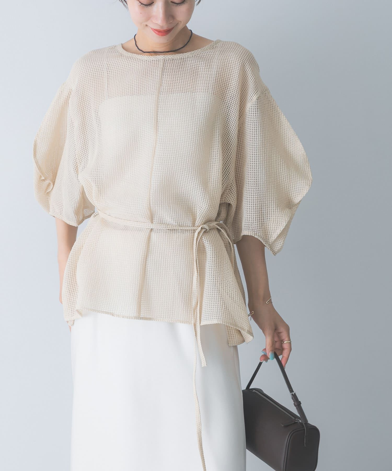 URBAN RESEARCH ROSSO「CHIGNON　シアーチェックボリュームスリーブプルオーバー」|シャツ・ブラウス|