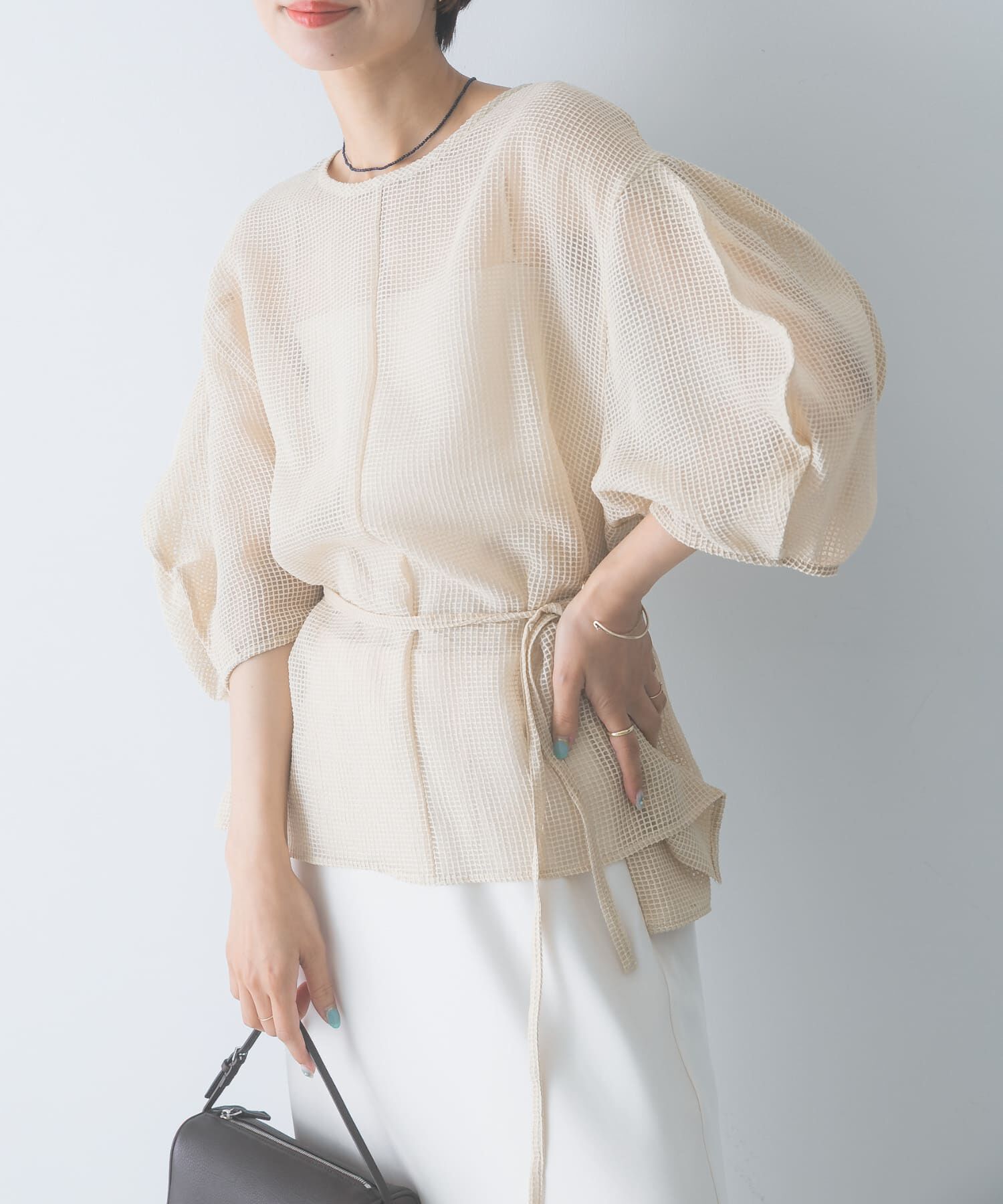 URBAN RESEARCH ROSSO「CHIGNON　シアーチェックボリュームスリーブプルオーバー」|シャツ・ブラウス|