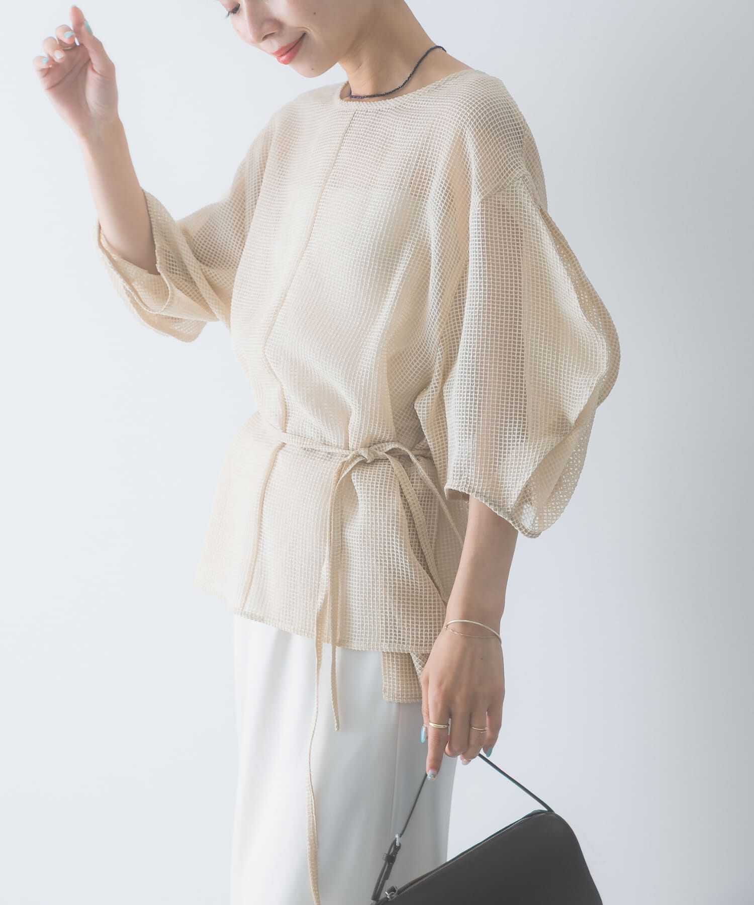 URBAN RESEARCH ROSSO「CHIGNON　シアーチェックボリュームスリーブプルオーバー」|シャツ・ブラウス|