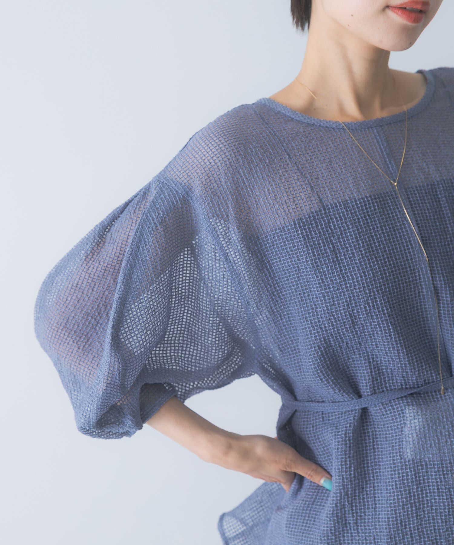 URBAN RESEARCH ROSSO「CHIGNON　シアーチェックボリュームスリーブプルオーバー」|シャツ・ブラウス|