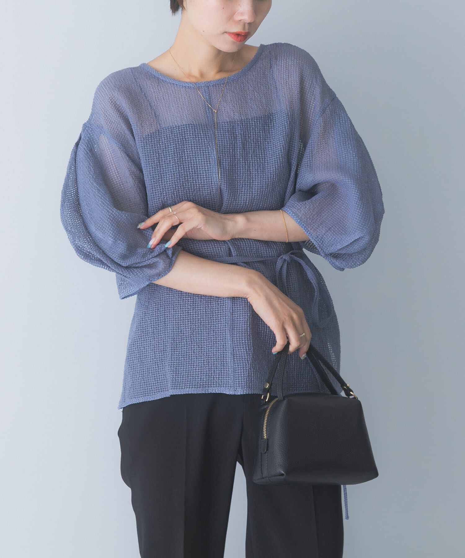 URBAN RESEARCH ROSSO「CHIGNON　シアーチェックボリュームスリーブプルオーバー」|シャツ・ブラウス|