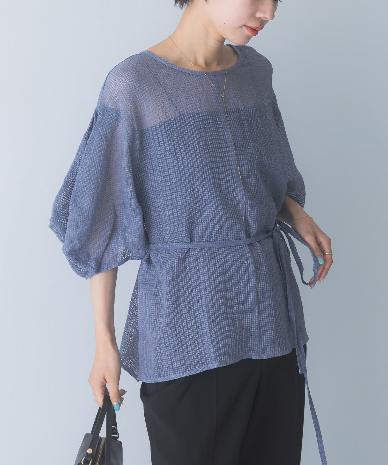 URBAN RESEARCH ROSSO「CHIGNON　シアーチェックボリュームスリーブプルオーバー」|シャツ・ブラウス|