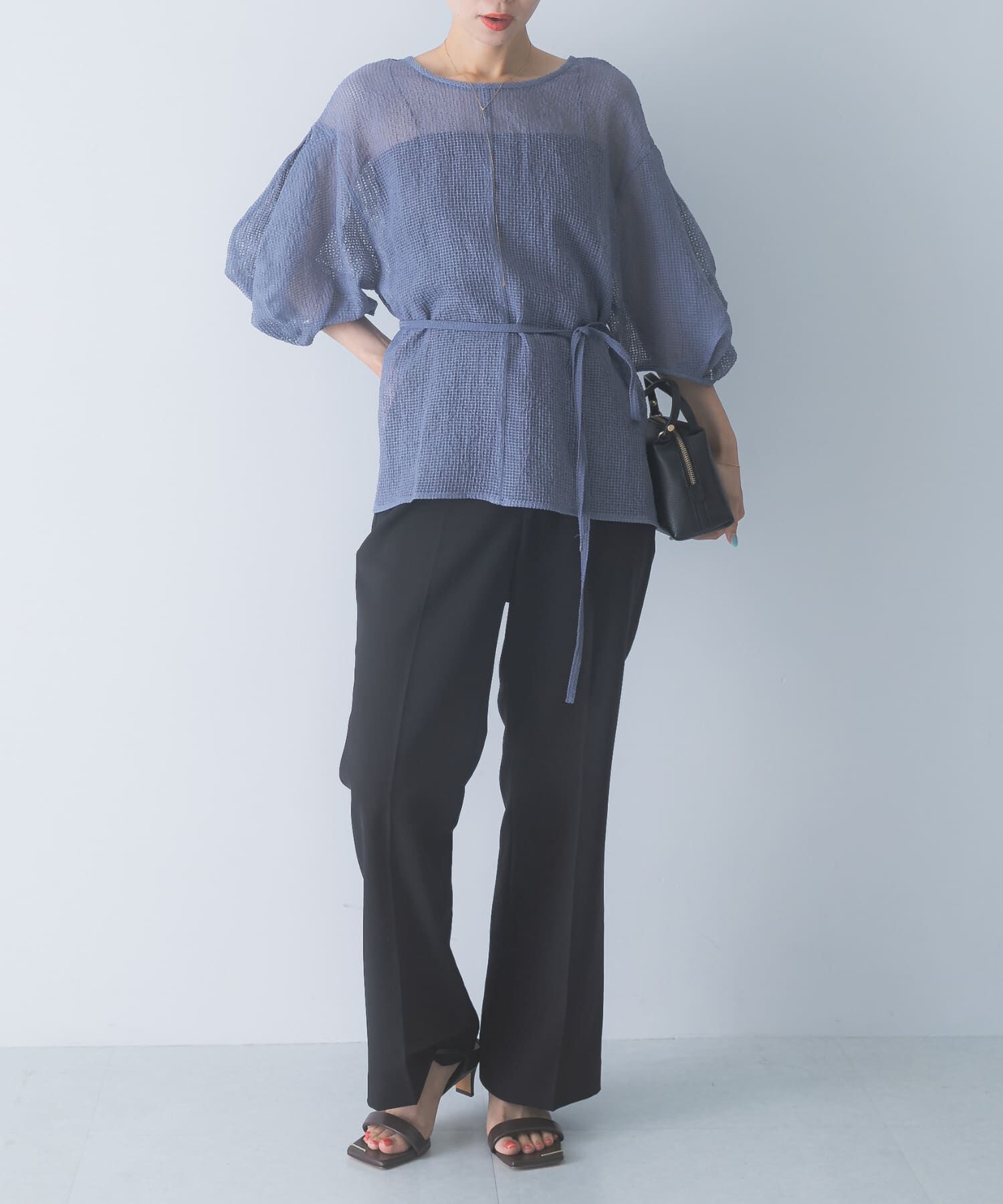 URBAN RESEARCH ROSSO「CHIGNON　シアーチェックボリュームスリーブプルオーバー」|シャツ・ブラウス|