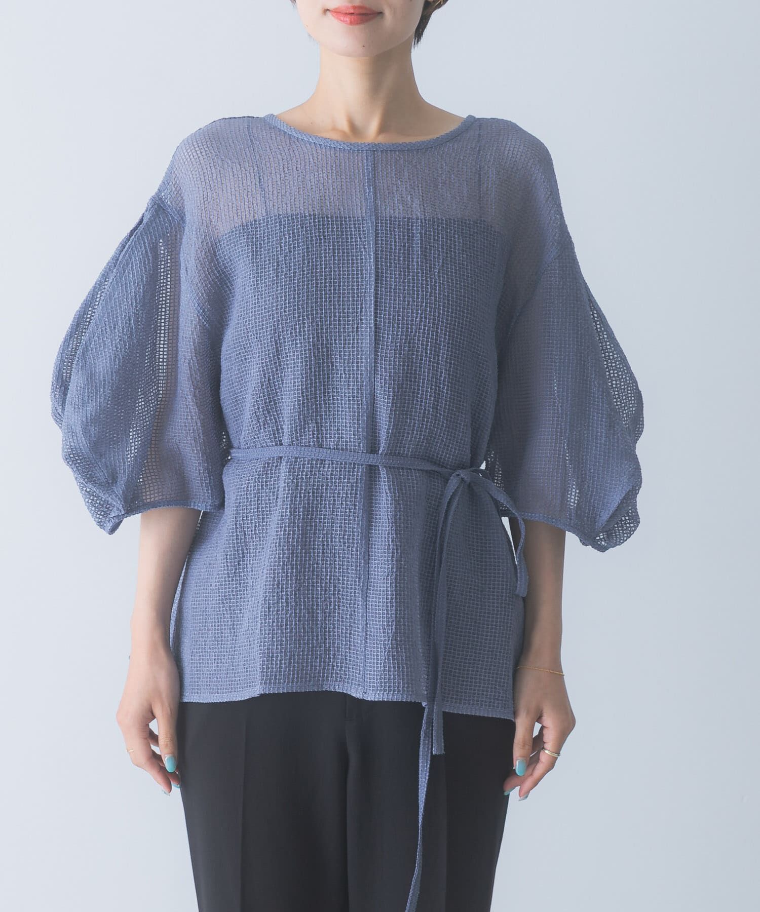 URBAN RESEARCH ROSSO「CHIGNON　シアーチェックボリュームスリーブプルオーバー」|シャツ・ブラウス|