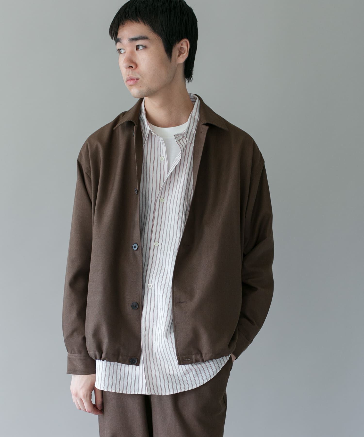 URBAN RESEARCH DOORS「ジャガードチェック シャツジャケット 26AW」|ノーカラーコート|