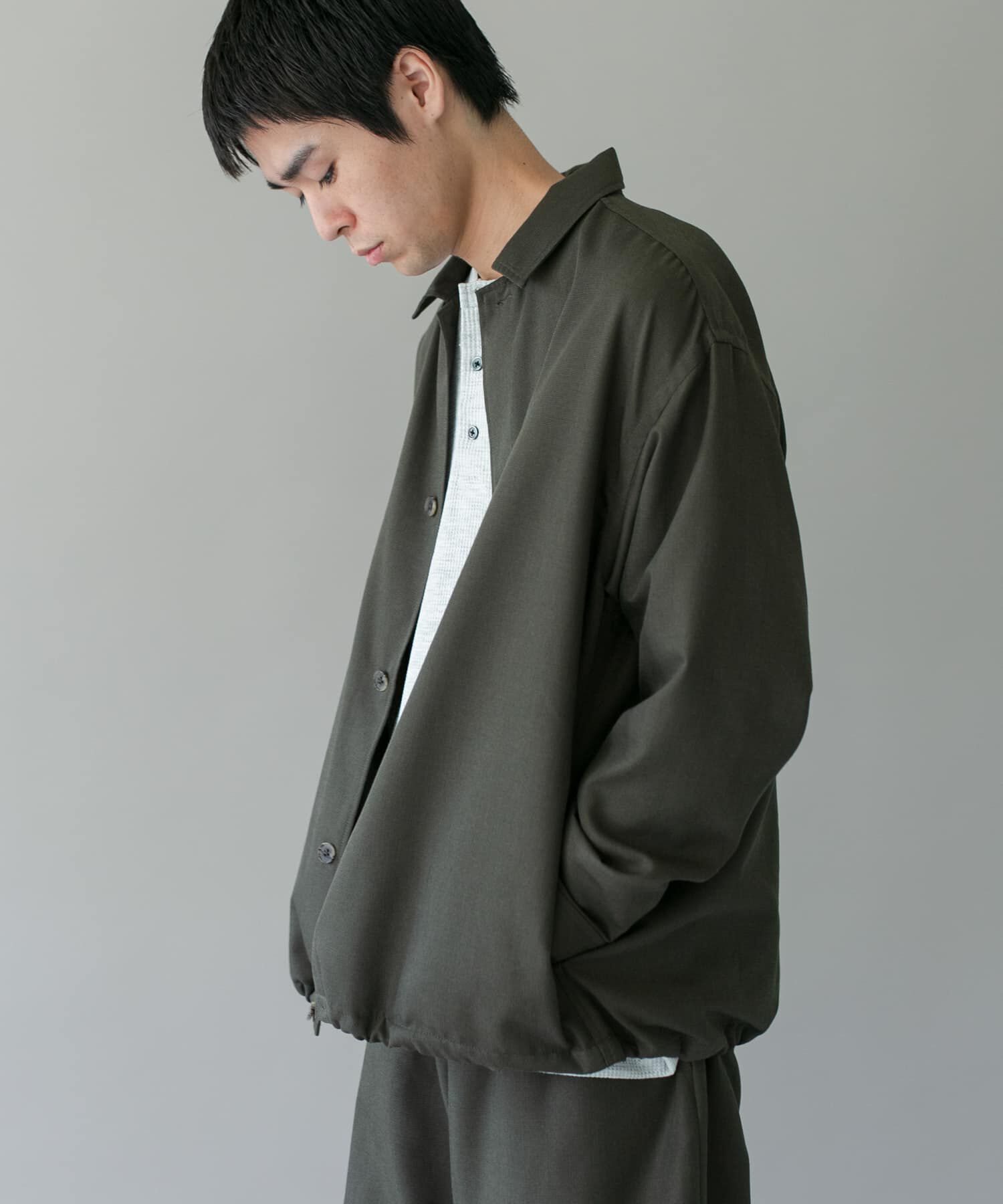 URBAN RESEARCH DOORS「ジャガードチェック シャツジャケット 26AW」|ノーカラーコート|
