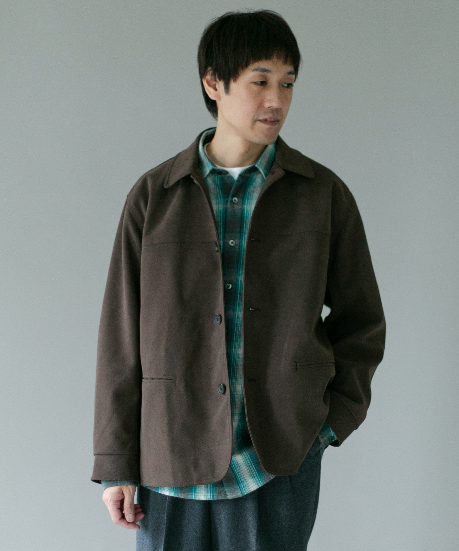 URBAN RESEARCH DOORS「フェイクスエード カーコートジャケット」|ノーカラーコート|