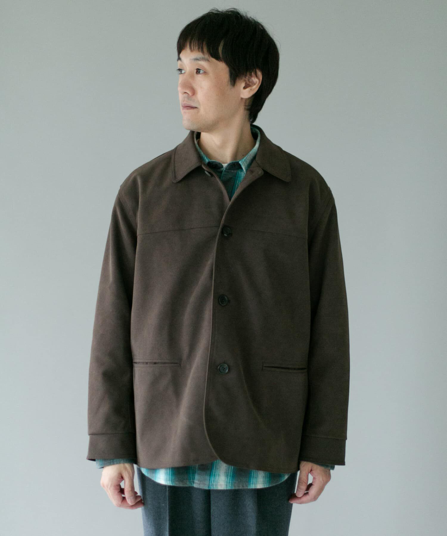 URBAN RESEARCH DOORS「フェイクスエード カーコートジャケット」|ノーカラーコート|